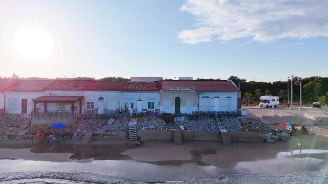 vacation house coastline beach home architecture coast drone travel aerial residential old villa - Guardamar del Segura, Alicante, Spain - 2025