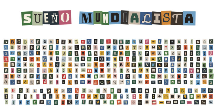 Letras recortadas estilo nota de rescate con texto sue&ntilde;o mundialista para fans de f&uacute;tbol