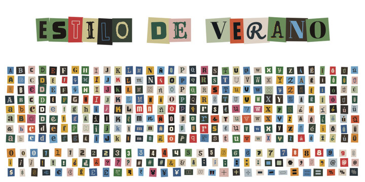Alfabeto de letras recortadas estilo nota de rescate para dise&ntilde;o creativo de verano