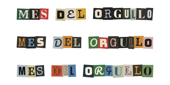 Mes del orgullo lgbtq en letras de recortes estilo collage vintage para dise&ntilde;o inclusivo