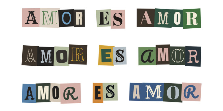 Frase amor es amor en estilo collage de recortes para activismo lgbtq y diversidad