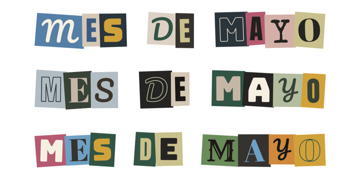 Mes de mayo en estilo de recortes de revista para collage creativo y dise&ntilde;o retro