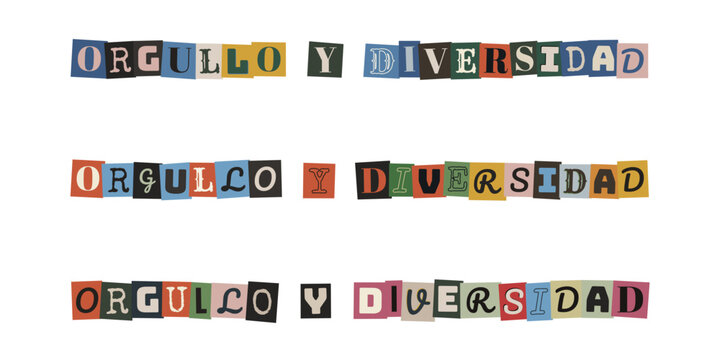 Frase orgullo y diversidad con letras de recortes tipo collage para dise&ntilde;o inclusivo