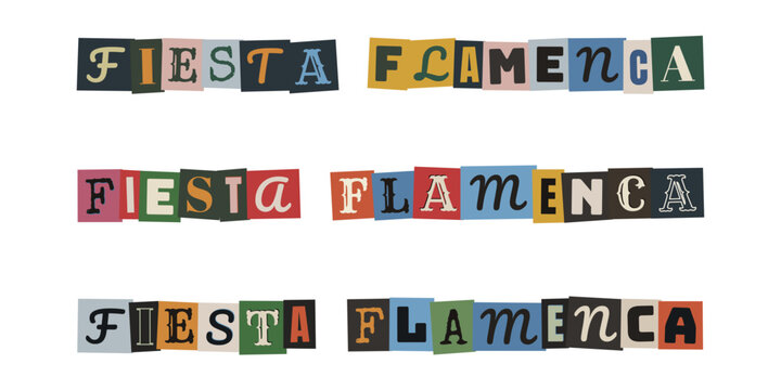 Letras recortadas estilo nota de rescate para fiesta flamenca y evento cultural