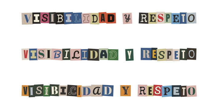 Frase visibilidad y respeto en letras de recortes para derechos lgbtq y diversidad de genero