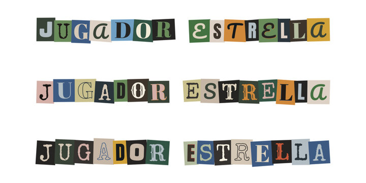 Texto jugador estrella en estilo de recortes de revista tipo nota de rescate para dise&ntilde;o urbano
