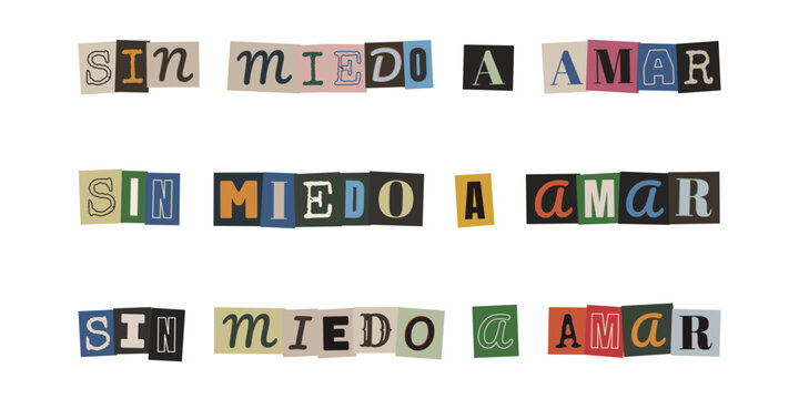 Frase sin miedo a amar en estilo collage de recortes para conceptos de amor inclusivo y salud emocional