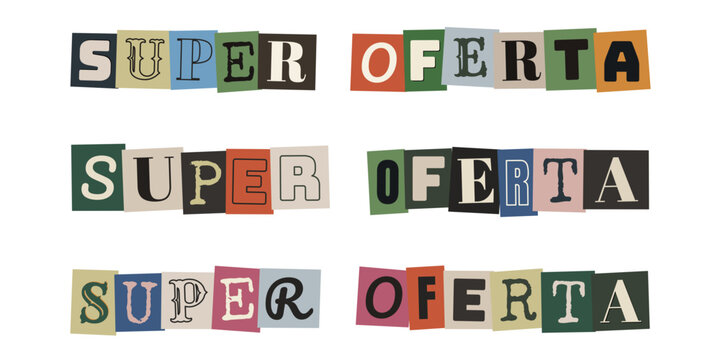 Letrero de super oferta con letras de collage tipo nota de rescate para marketing