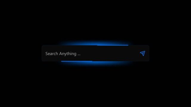 Glowing Neon Blue Search Bar UI Interface Animation on Dark Background