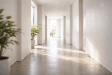 Fototapeta premium Bright and modern hallway with plants in stylish pots