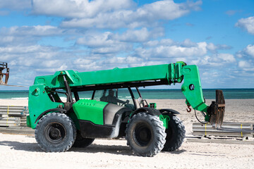 Telescopic Boom Lift. Boom lift outdoor. Machine equipment. Heavy crane equipment. Boom lifting machinery. Lift machine crane for building site