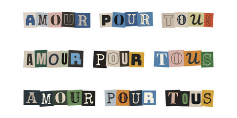 Obraz premium Message amour pour tous en lettres de decoupage style collage vintage retro