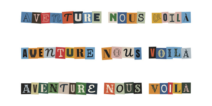 Texte Aventure nous voil&agrave; en lettres d&eacute;coup&eacute;es style collage pour scrapbooking et voyage