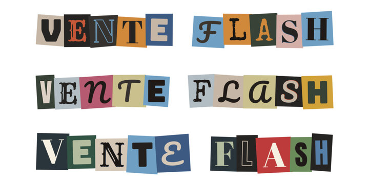 Vente flash en lettres d&eacute;coup&eacute;es style collage pour marketing cr&eacute;atif et promotion vintage