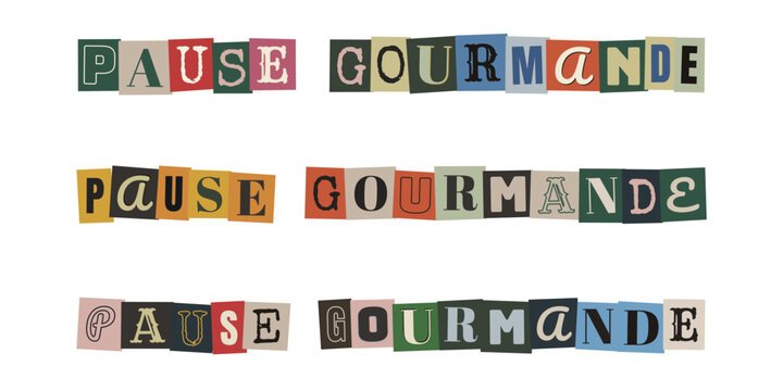 Pause gourmande lettrage style collage de magazine pour menu de salon de th&eacute;