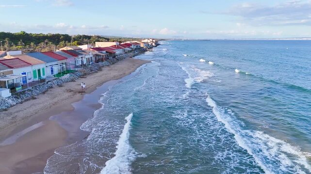 beach residential house coast drone coastline risk climate change architecture home vacation border travel business frontier landscape - Guardamar del Segura, Alicante, Spain - 2025