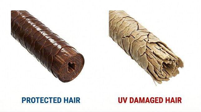 Healthy Protected Hair vs UV Damaged Hair Fiber Microscopic Comparison
