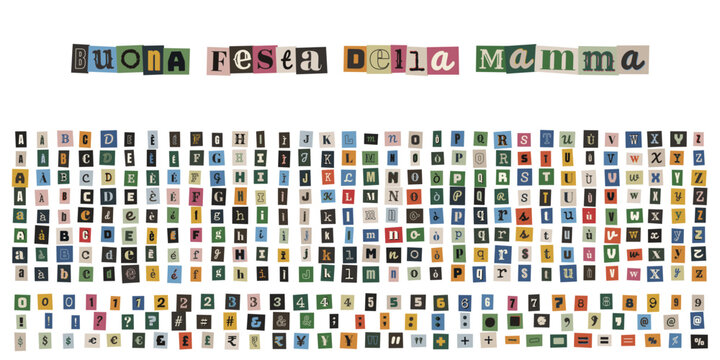Lettere ritagliate stile anonimo per auguri Buona Festa della Mamma collage creativo fai da te