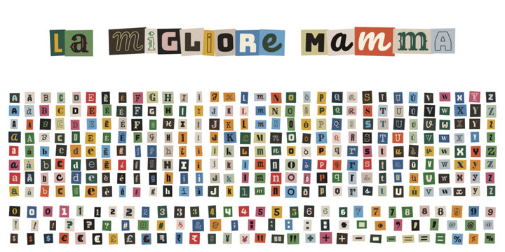Lettere ritagliate da giornale per biglietto auguri festa della mamma