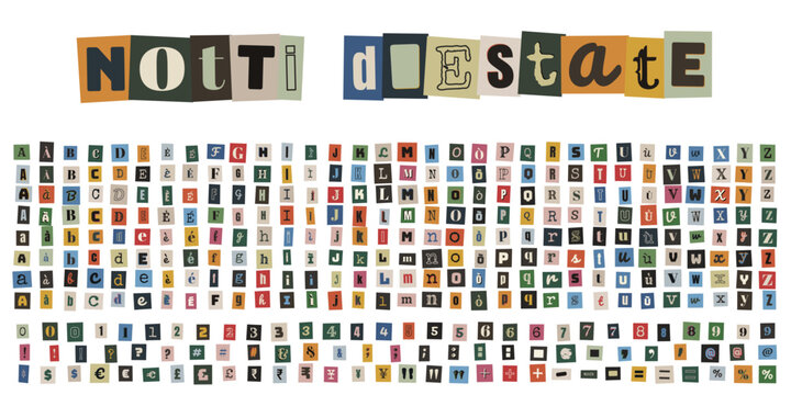 Alfabeto ritagliato stile lettera anonima per collage creativo e design punk