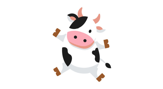 Cartoon cow jumping in air happily.