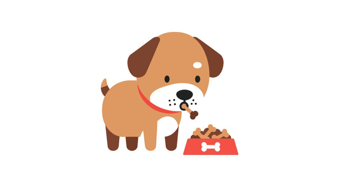 Cute Dog Eating from Bowl.