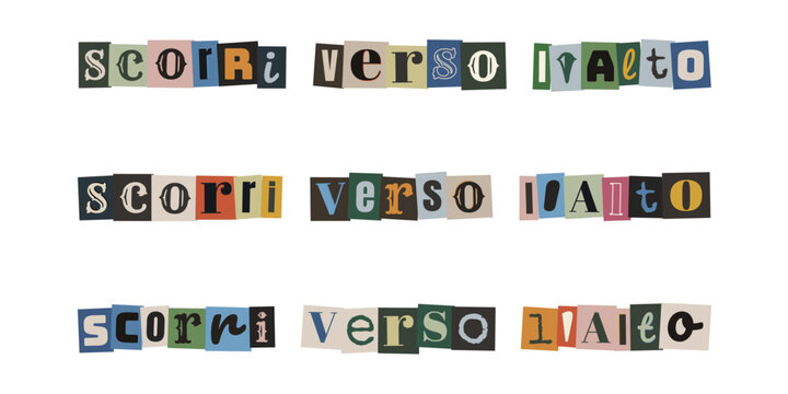 Scorri verso l'alto scritta stile riscatto anonimo per social media marketing