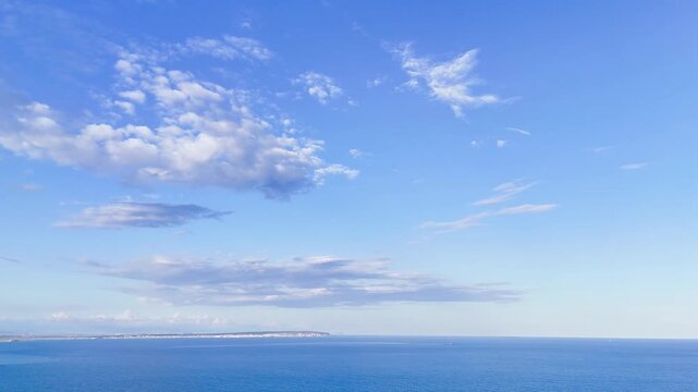 sea horizon sky summer blue texture cloudscape drone aerial perfect minimal gradient vacation travel water - Guardamar del Segura, Alicante, Spain - 2025