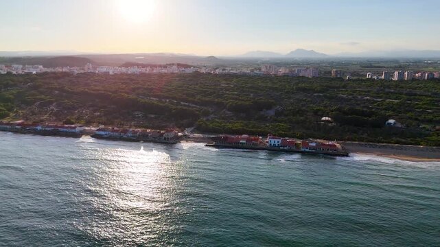 coast landscape sunset beach drone travel nature aerial forest sea water house residential building - Guardamar del Segura, Alicante, Spain - 2025