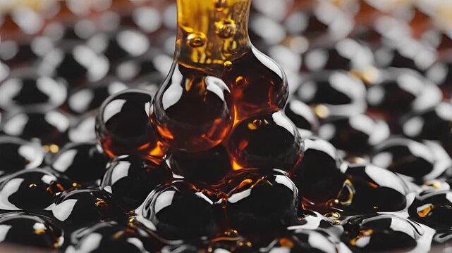 Closeup of Tapioca Pearls Being Drizzled with Syrup.