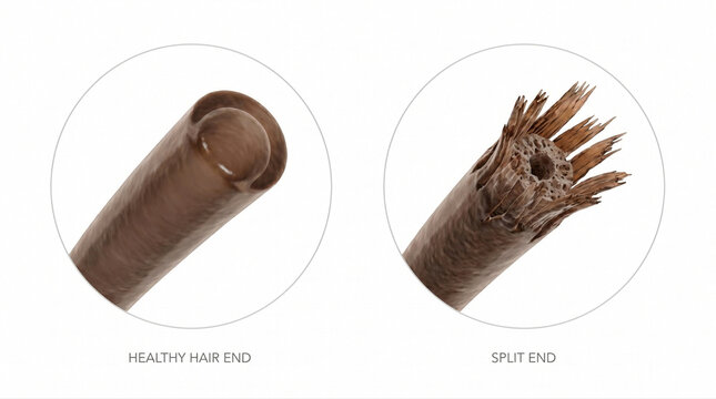 Split Ends vs Healthy Hair Tip Anatomy Illustration