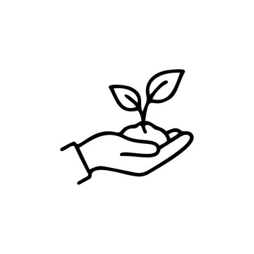 Environmental conservation vector icon of a hand holding a plant sprout for ecology protection sustainable development and green agricultural growth