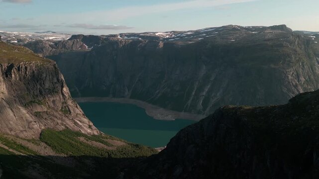 Nedra Bersavatnet lake on the trail to Trolltunga in Odda in Norway