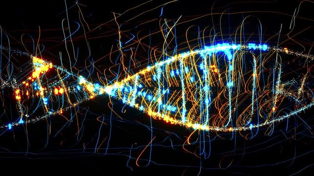 Abstract Electrical DNA molecule from Luminous particles or swirling burning electrical currents on black background and green screen. can be used in science or medicine industry. 3D Render.