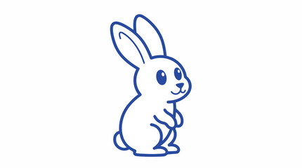 Fototapeta premium Simple blue line art vector of a cute sitting bunny with long ears on white background, ideal for kids' books, easter cards and brand logo design.