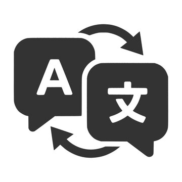 Dark Gray Chat Bubble Language Translation Cycle Arrow Icon Flat Design Multilingual Symbol
