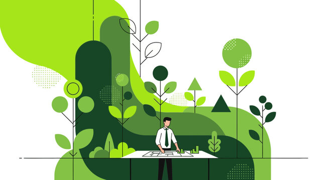 Professional Landscape Designer Planning Garden Project Illustration