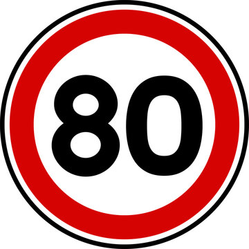 Speed limit sign of 80 kmh, Circle speed limit 80 sign vector