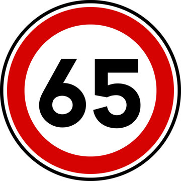 Speed limit sign of 65 kmh, Circle speed limit 65 sign vector