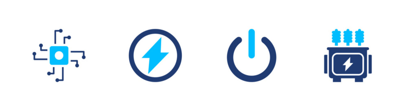 Electrical engineering icon set. circuit, lightning, power, transformer, energy. solid style icon collection.