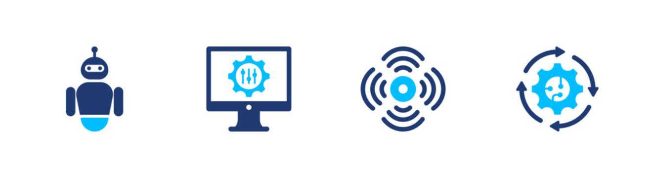 Automation engineering icon set. robot, control, sensor, automation, system. solid style icon collection.