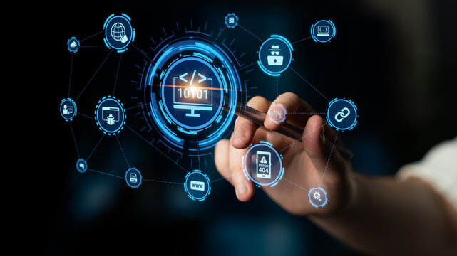 Software development with coding overlays, programming languages, developer tools, mobile app creation, and advanced programming for digital product development and software solutions. Entice