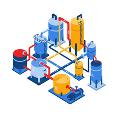 Obraz premium Isometric Industrial Plant Illustration with Tanks and Pipelines.
