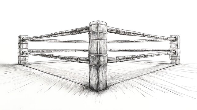 Boxing ring sketch: A meticulously detailed sketch of a boxing ring, the rough lines and shadows suggesting the intensity of the sport and the battles fought within.
