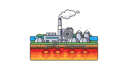 Naklejka premium Industrial Power Plant Harnessing Geothermal Energy from Earth's Depths