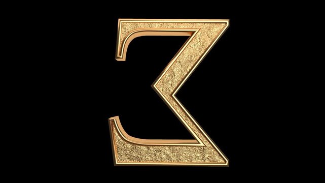 Golden sigma symbol math summation 3d render transparent background for educational content, scientific presentations, or financial graphics.