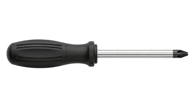 Minimal black silhouette icon, simple flat vector, bold black shape, no, no shading phillips head screwdriver with a black handle on a, flat icon style