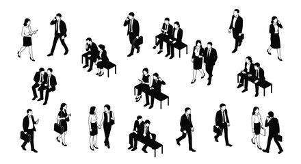 Obraz premium collection of isometric business people silhouettes for corporate infographics showing diverse office workers in various poses