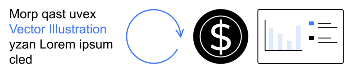 Fototapeta premium Banking, business analytics, financial planning, economy, investment reports, transaction flow. Circular arrow, dollar symbol chart bars. Financial planning and banking visualization