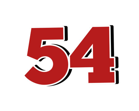 Number 54 Bold Red with White Outline Isolated on Transparent Background